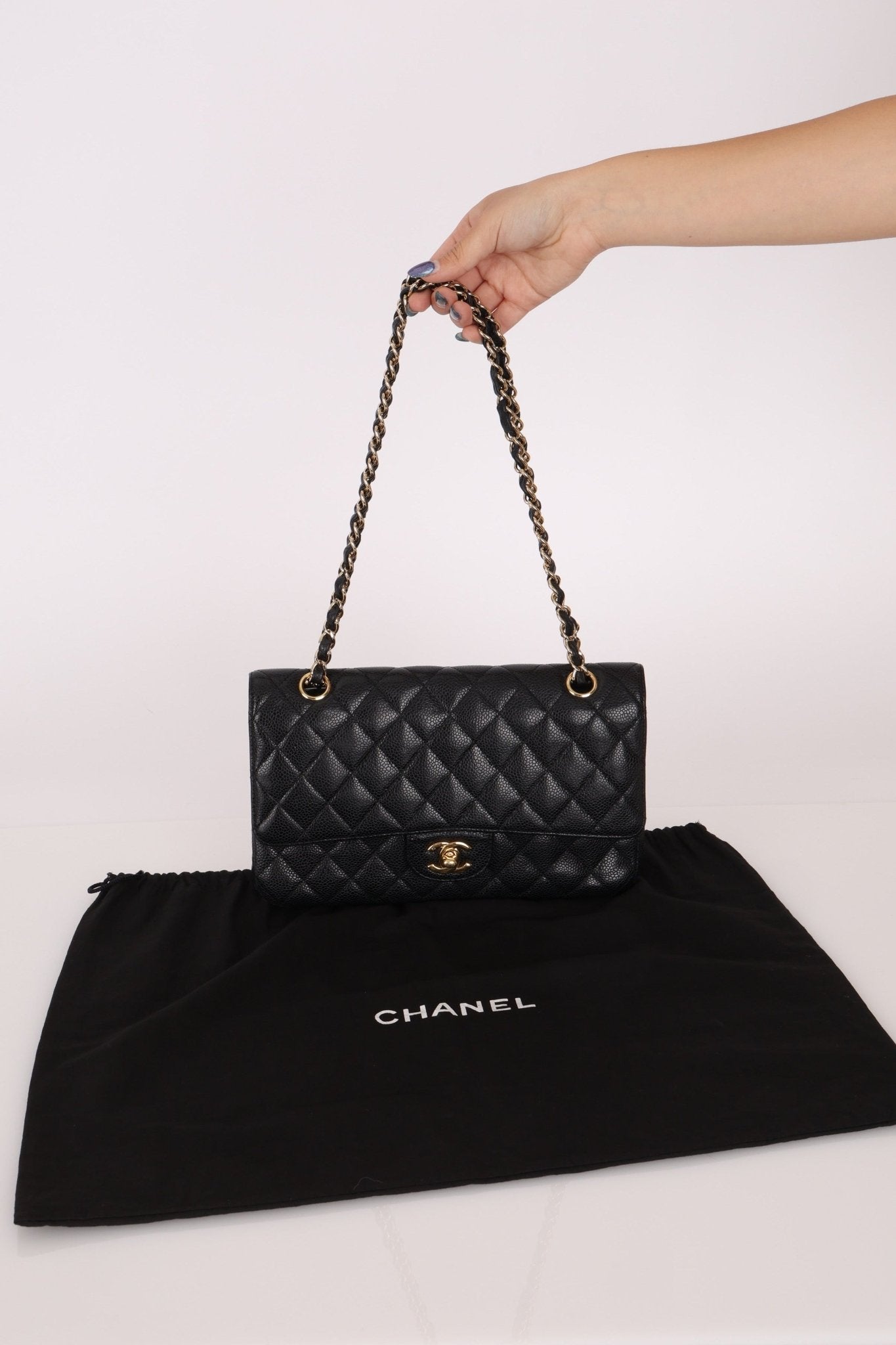 Chanel 2008 Classic Caviar Medium Double Flap Bag 24K GP - FashioNica