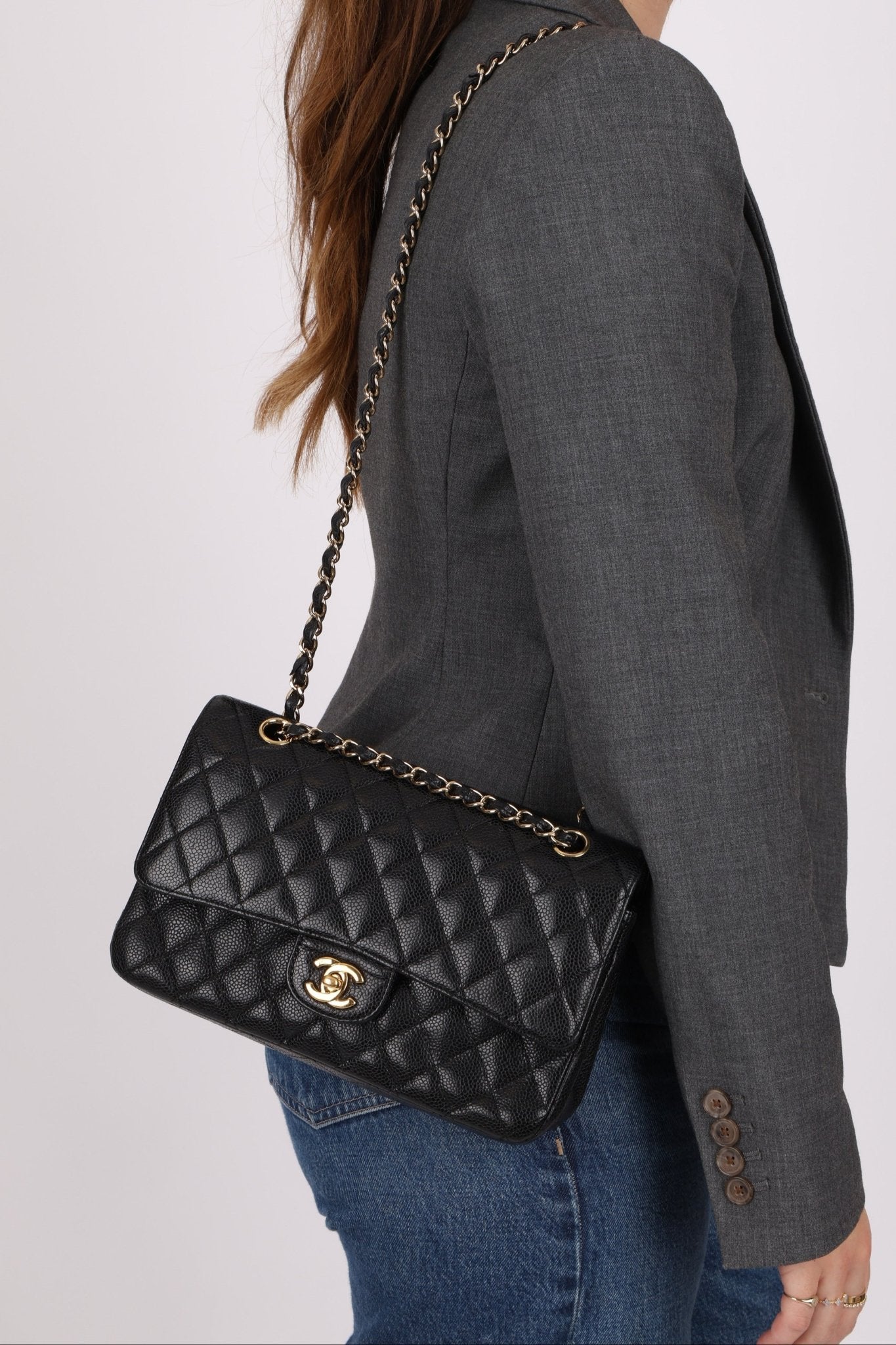 Chanel 2008 Classic Caviar Medium Double Flap Bag 24K GP - FashioNica