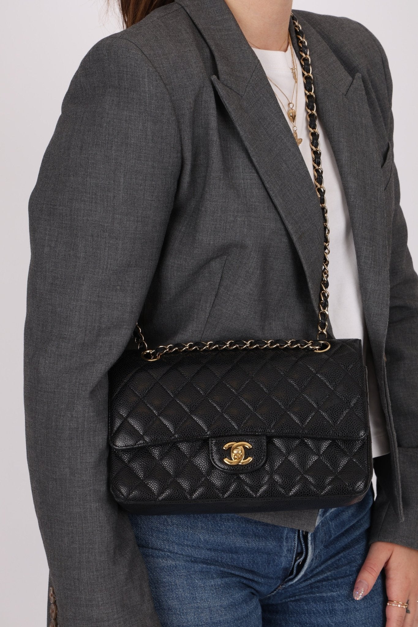 Chanel 2008 Classic Caviar Medium Double Flap Bag 24K GP - FashioNica