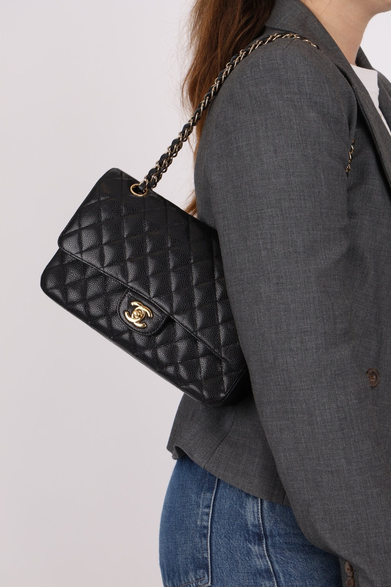 Chanel 2008 Classic Caviar Medium Double Flap Bag 24K GP - FashioNica