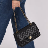 Chanel 2008 Classic Caviar Medium Double Flap Bag 24K GP - FashioNica
