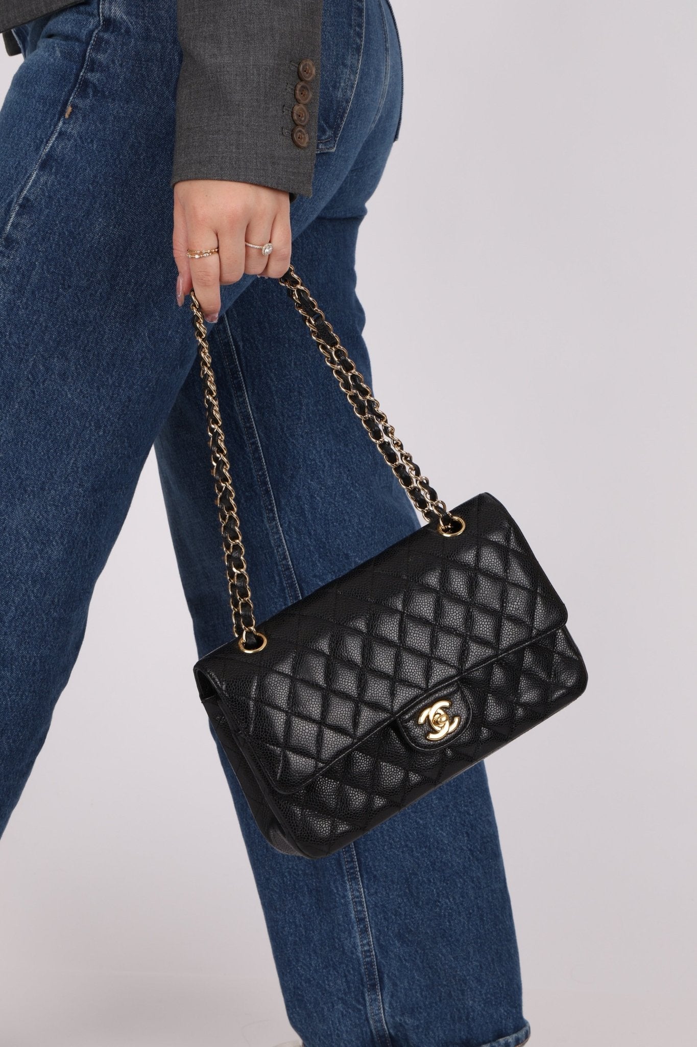 Chanel 2008 Classic Caviar Medium Double Flap Bag 24K GP - FashioNica