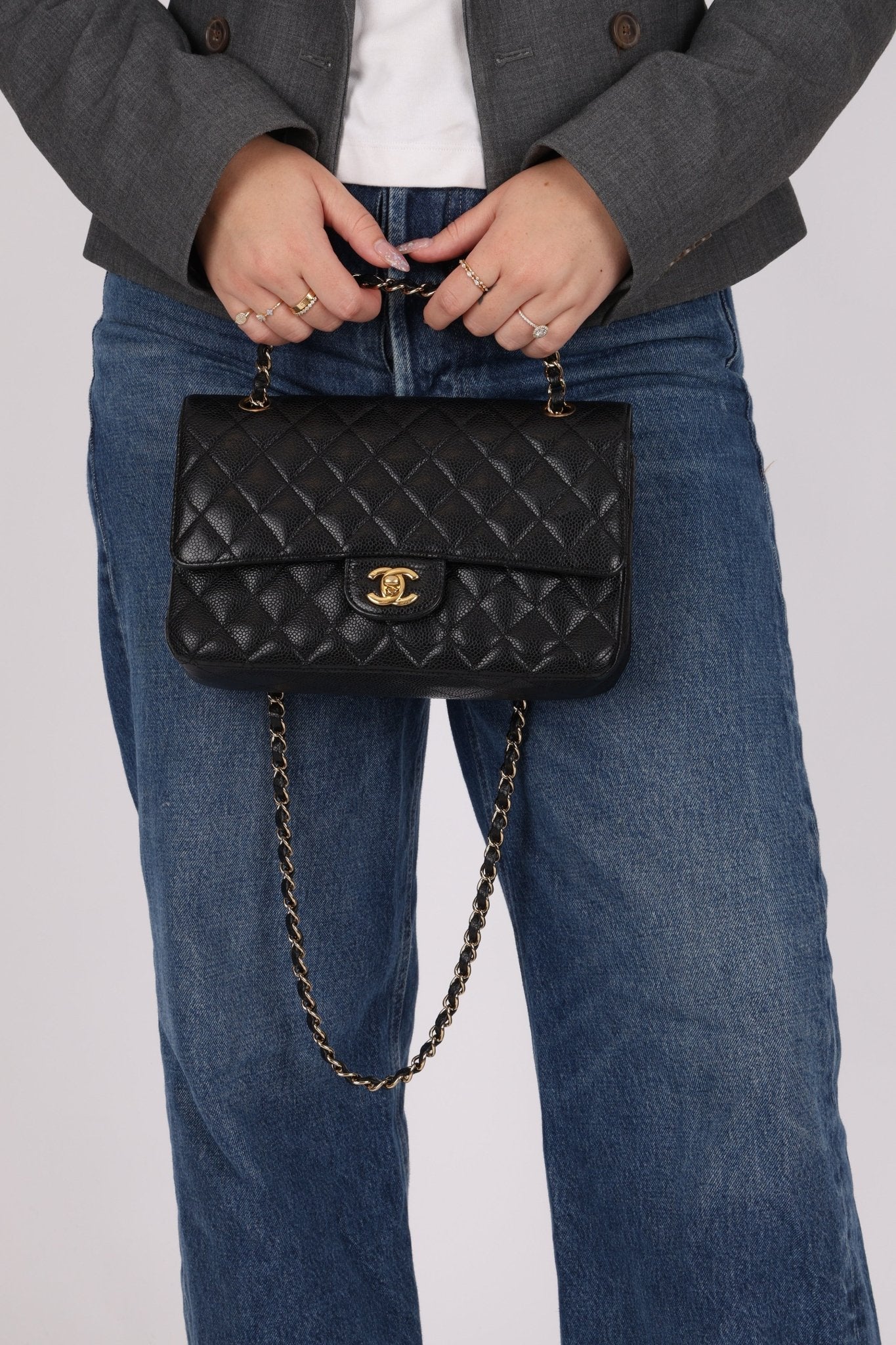 Chanel 2008 Classic Caviar Medium Double Flap Bag 24K GP - FashioNica