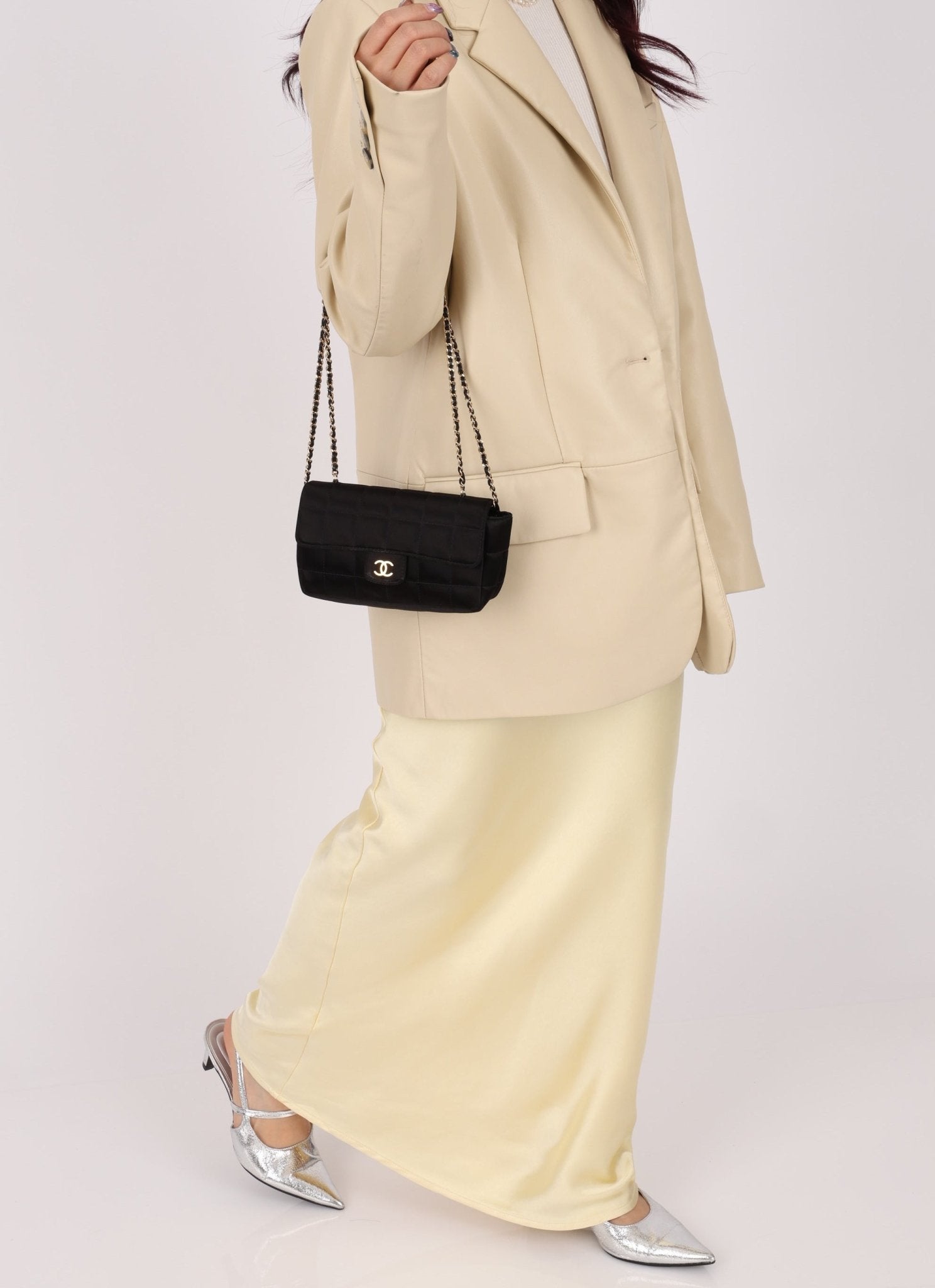 Chanel 2008 Satin Mini Chocolate Bar Flap Bag - FashioNica