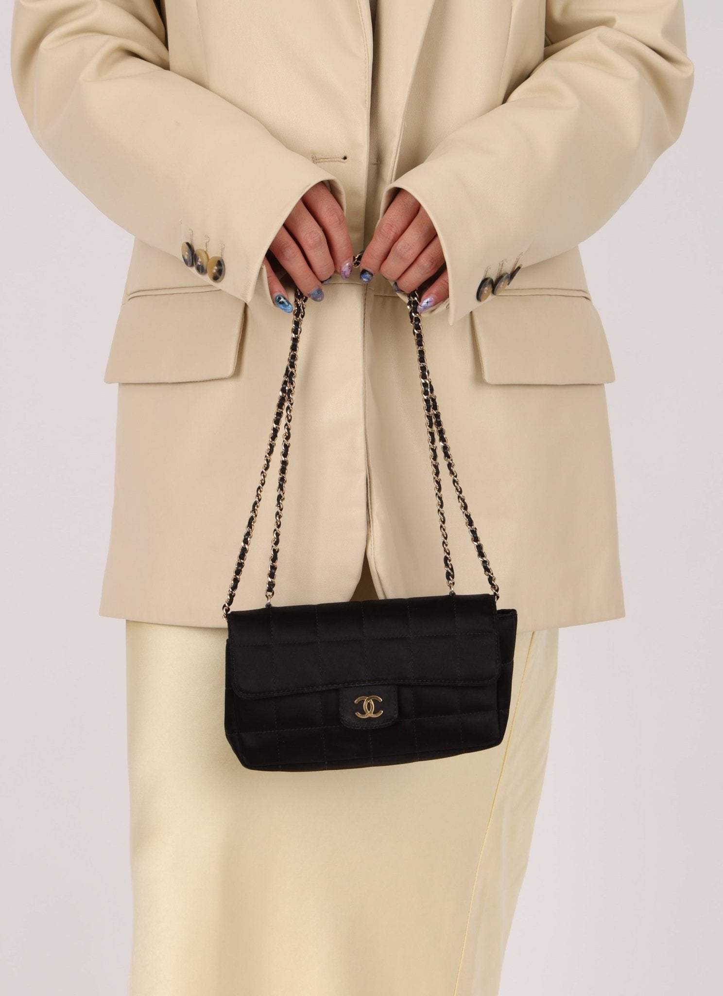 Chanel 2008 Satin Mini Chocolate Bar Flap Bag - FashioNica