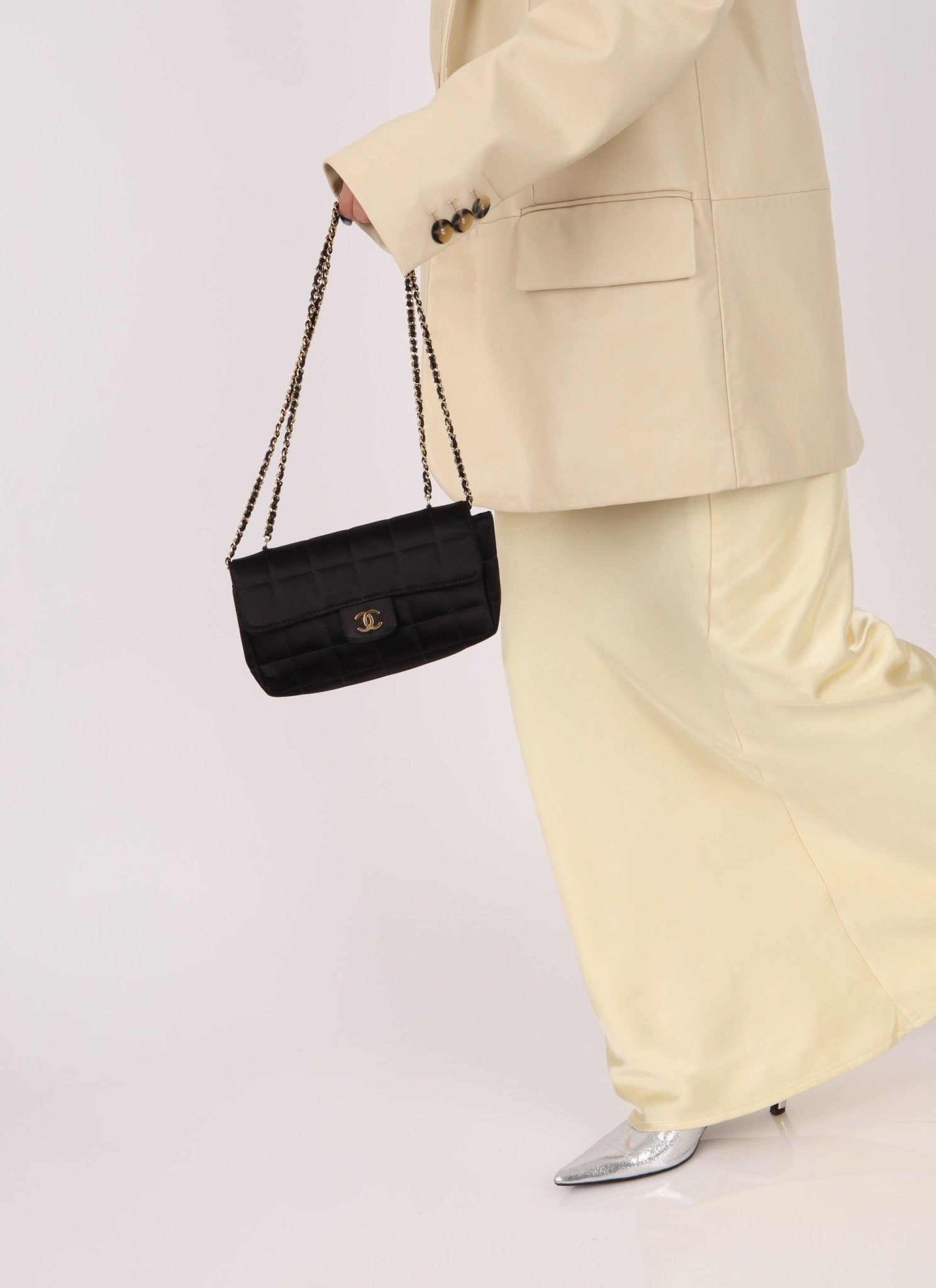 Chanel 2008 Satin Mini Chocolate Bar Flap Bag - FashioNica