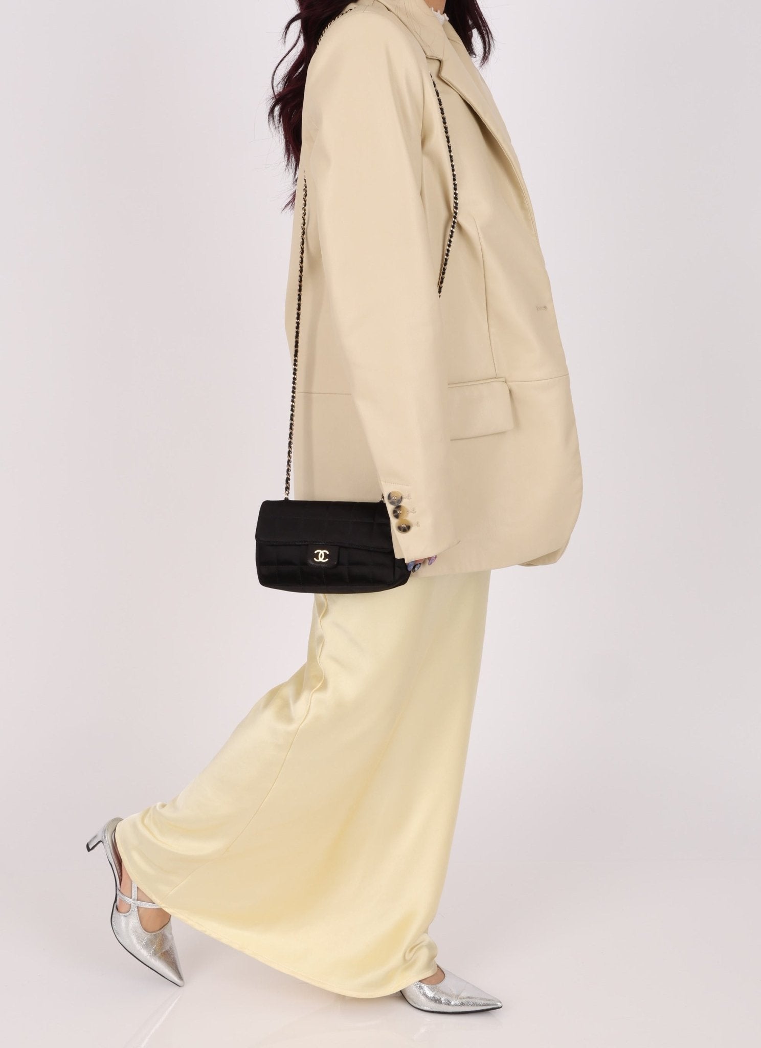 Chanel 2008 Satin Mini Chocolate Bar Flap Bag - FashioNica