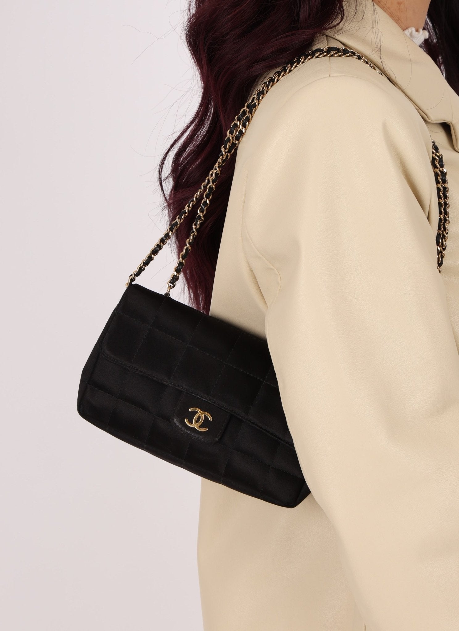 Chanel 2008 Satin Mini Chocolate Bar Flap Bag - FashioNica