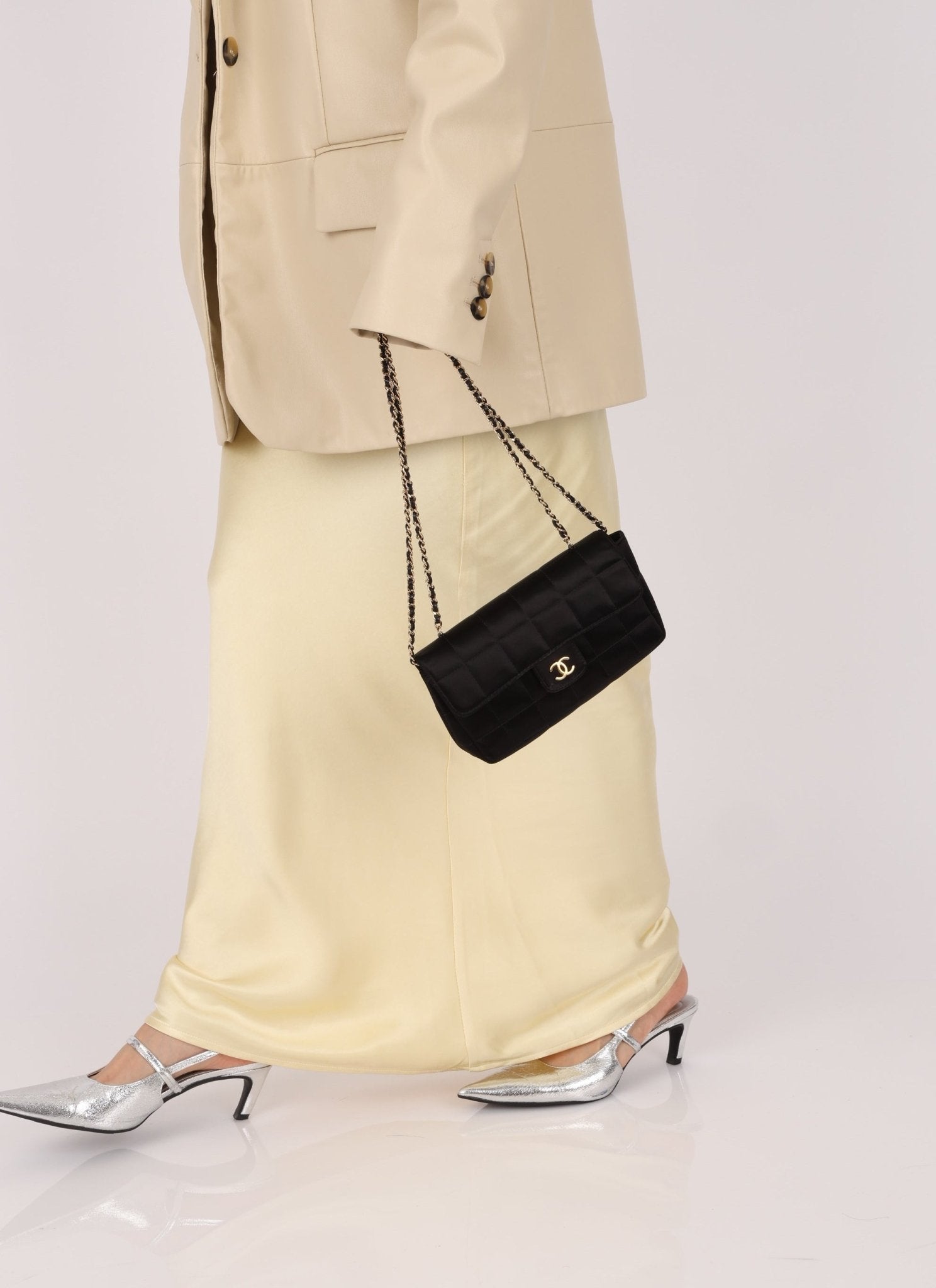 Chanel 2008 Satin Mini Chocolate Bar Flap Bag - FashioNica