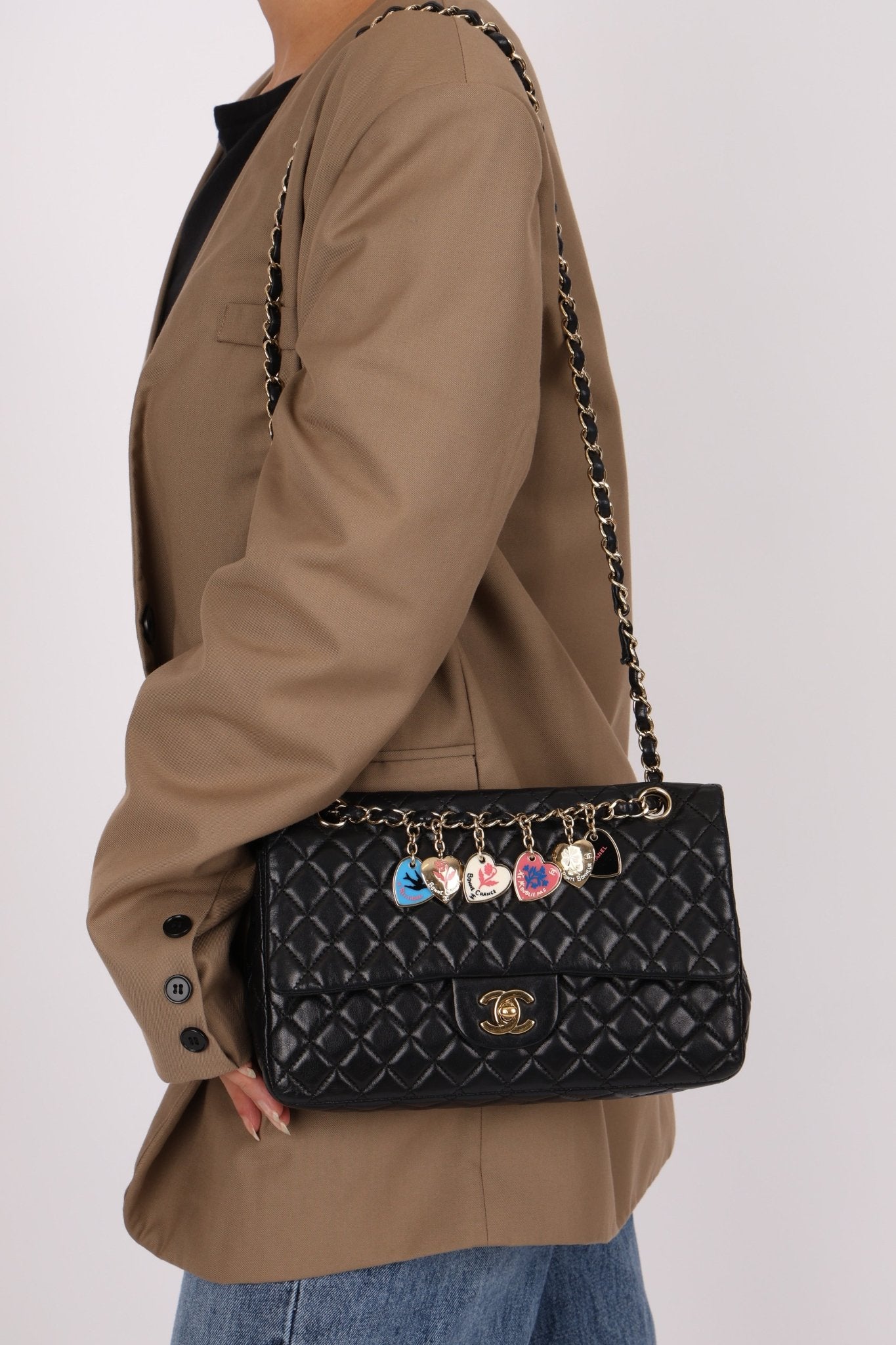 Chanel 2009 Black Lambskin Valentine Medium Chain Flap Bag - FashioNica
