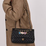 Chanel 2009 Black Lambskin Valentine Medium Chain Flap Bag - FashioNica