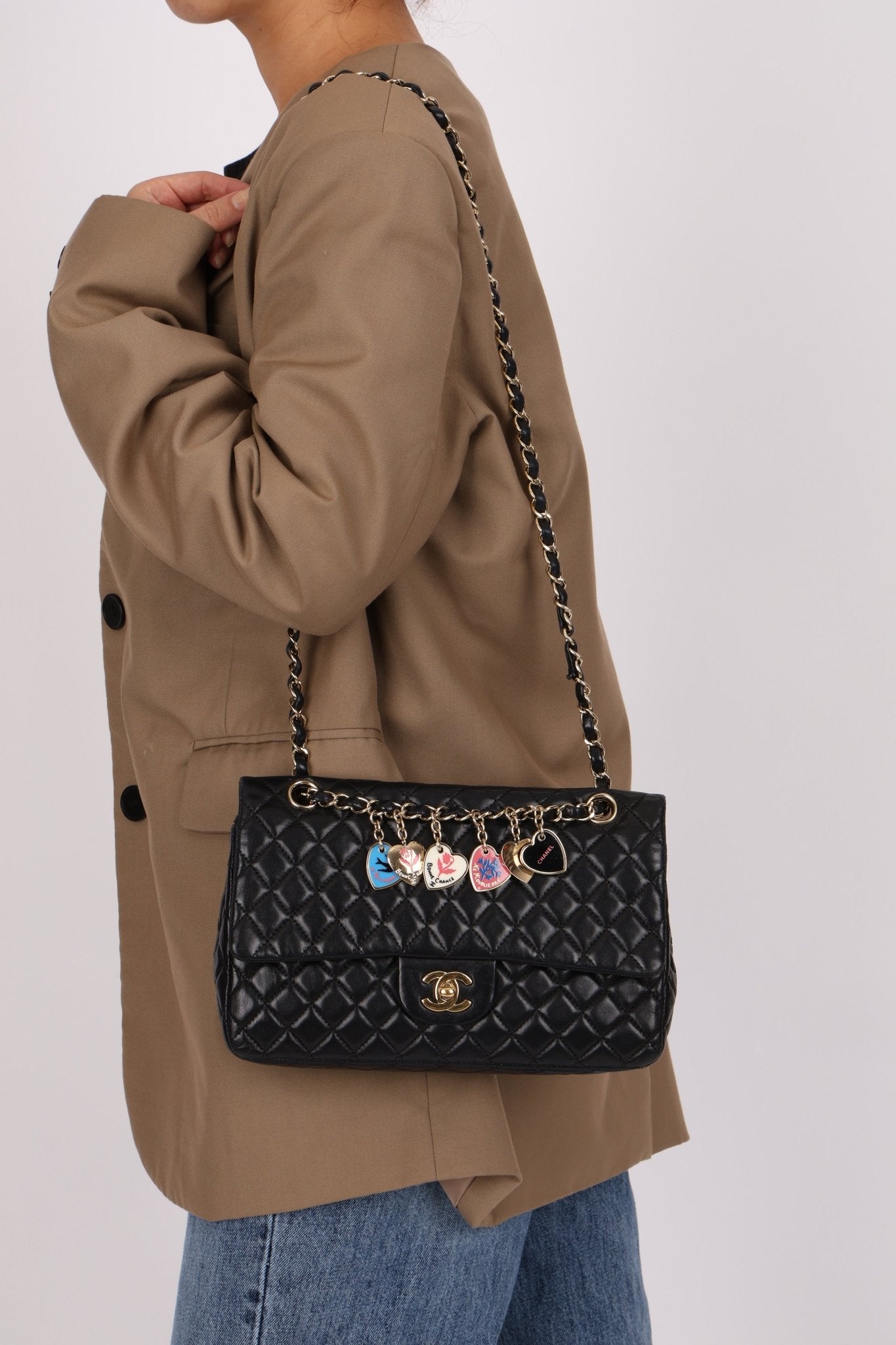 Chanel 2009 Black Lambskin Valentine Medium Chain Flap Bag - FashioNica