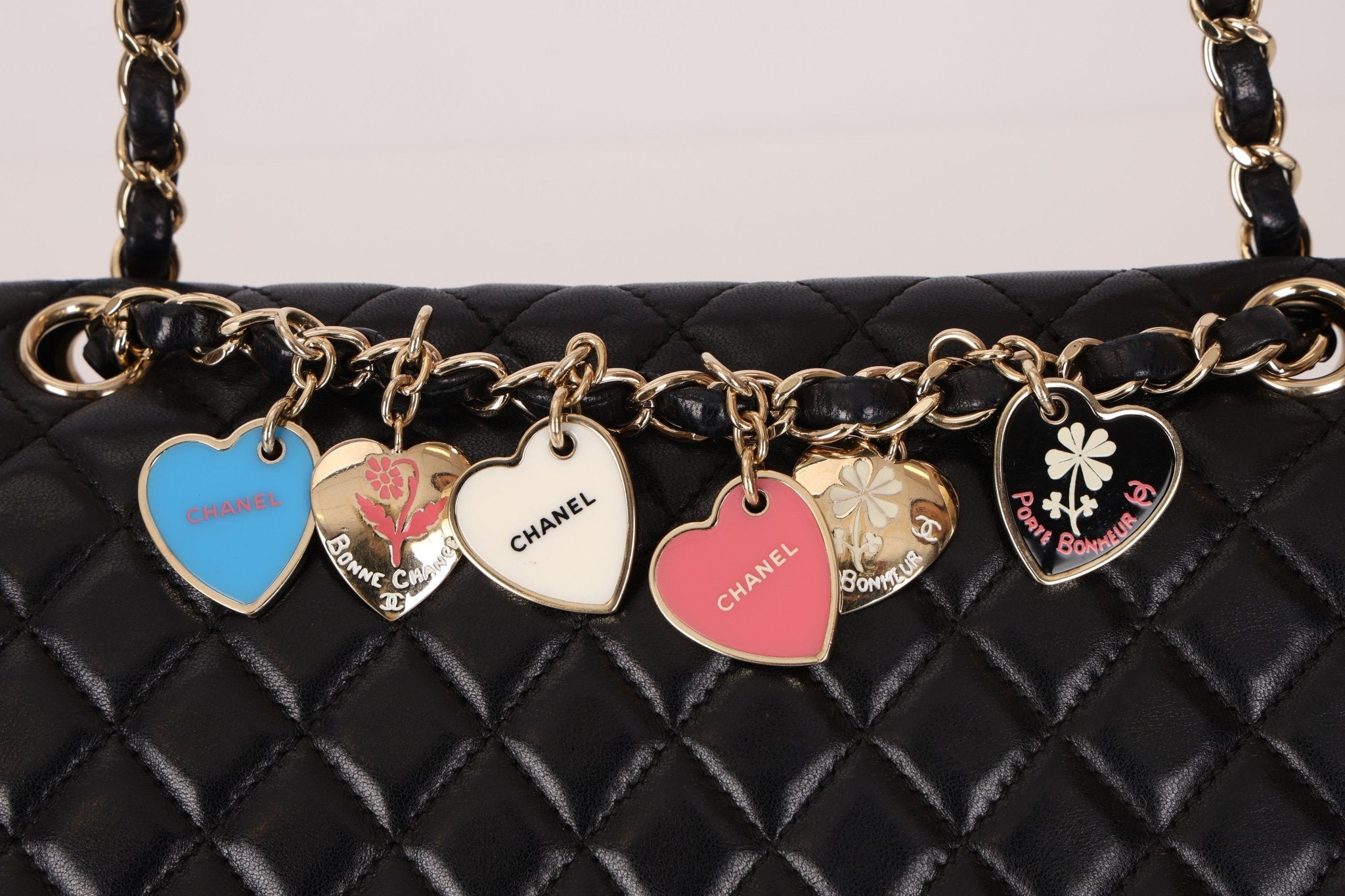 Chanel 2009 Black Lambskin Valentine Medium Chain Flap Bag - FashioNica