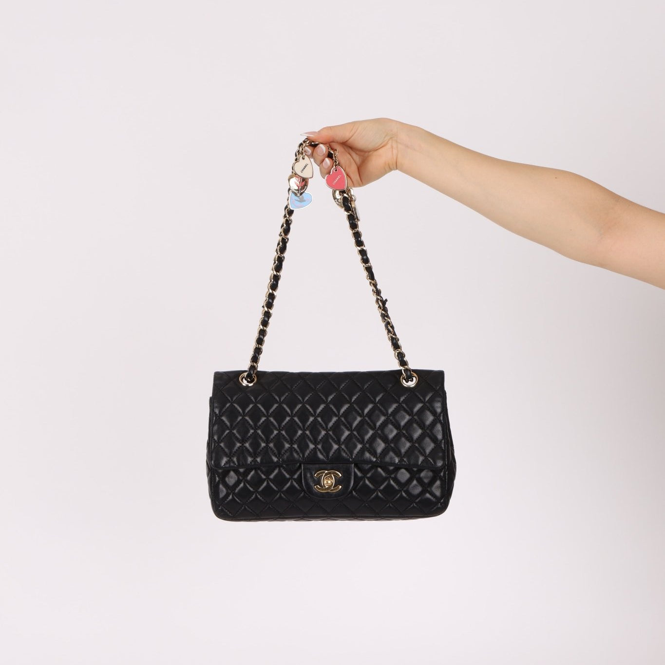 Chanel 2009 Black Lambskin Valentine Medium Chain Flap Bag - FashioNica