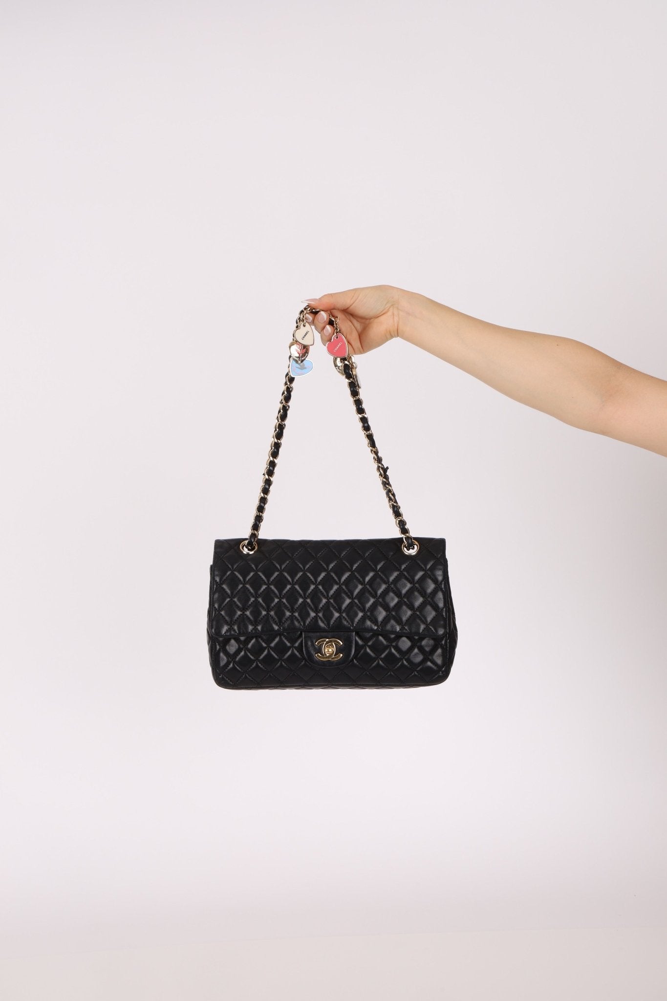 Chanel 2009 Black Lambskin Valentine Medium Chain Flap Bag - FashioNica