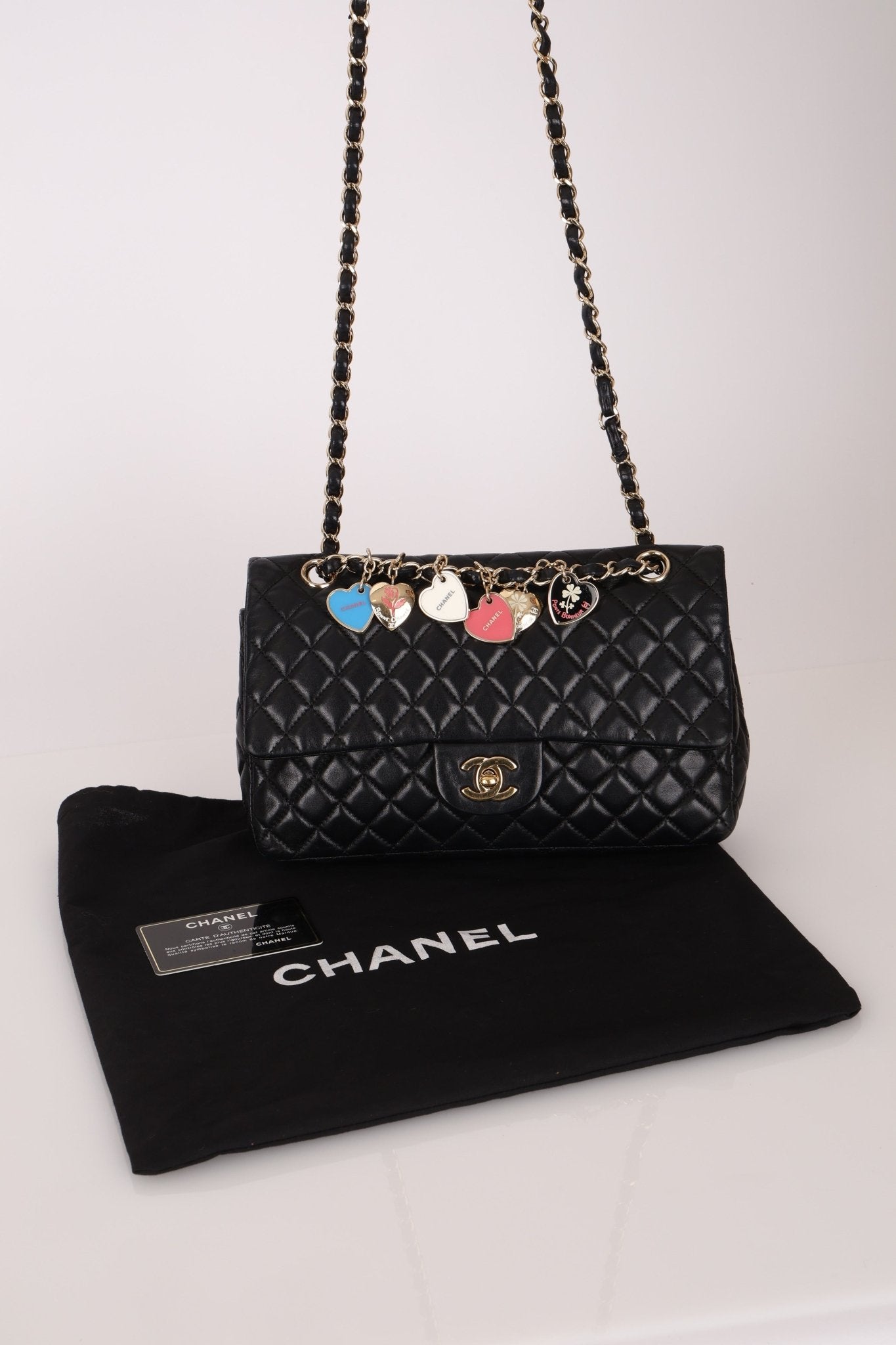 Chanel 2009 Black Lambskin Valentine Medium Chain Flap Bag - FashioNica