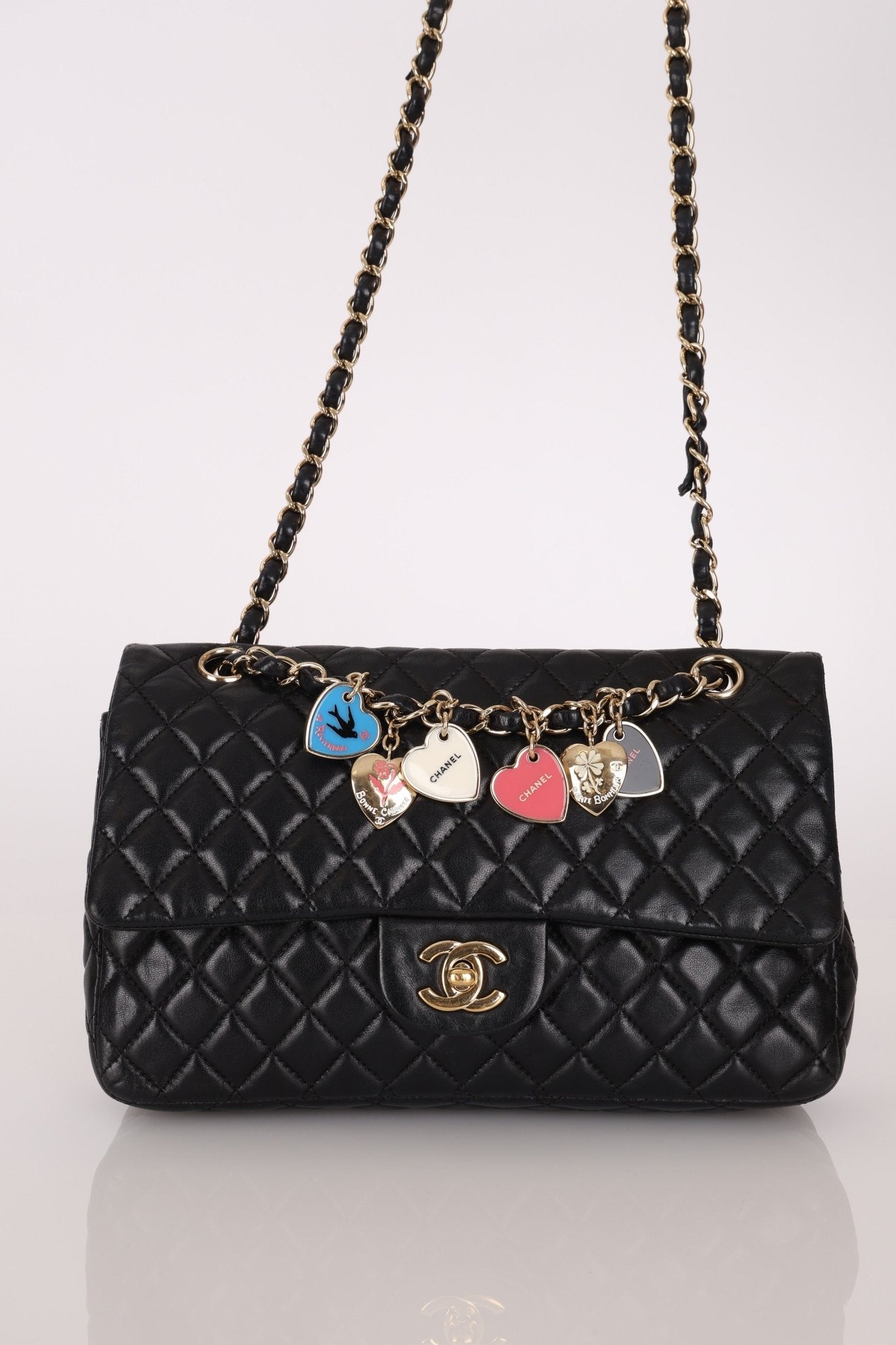 Chanel 2009 Black Lambskin Valentine Medium Chain Flap Bag - FashioNica