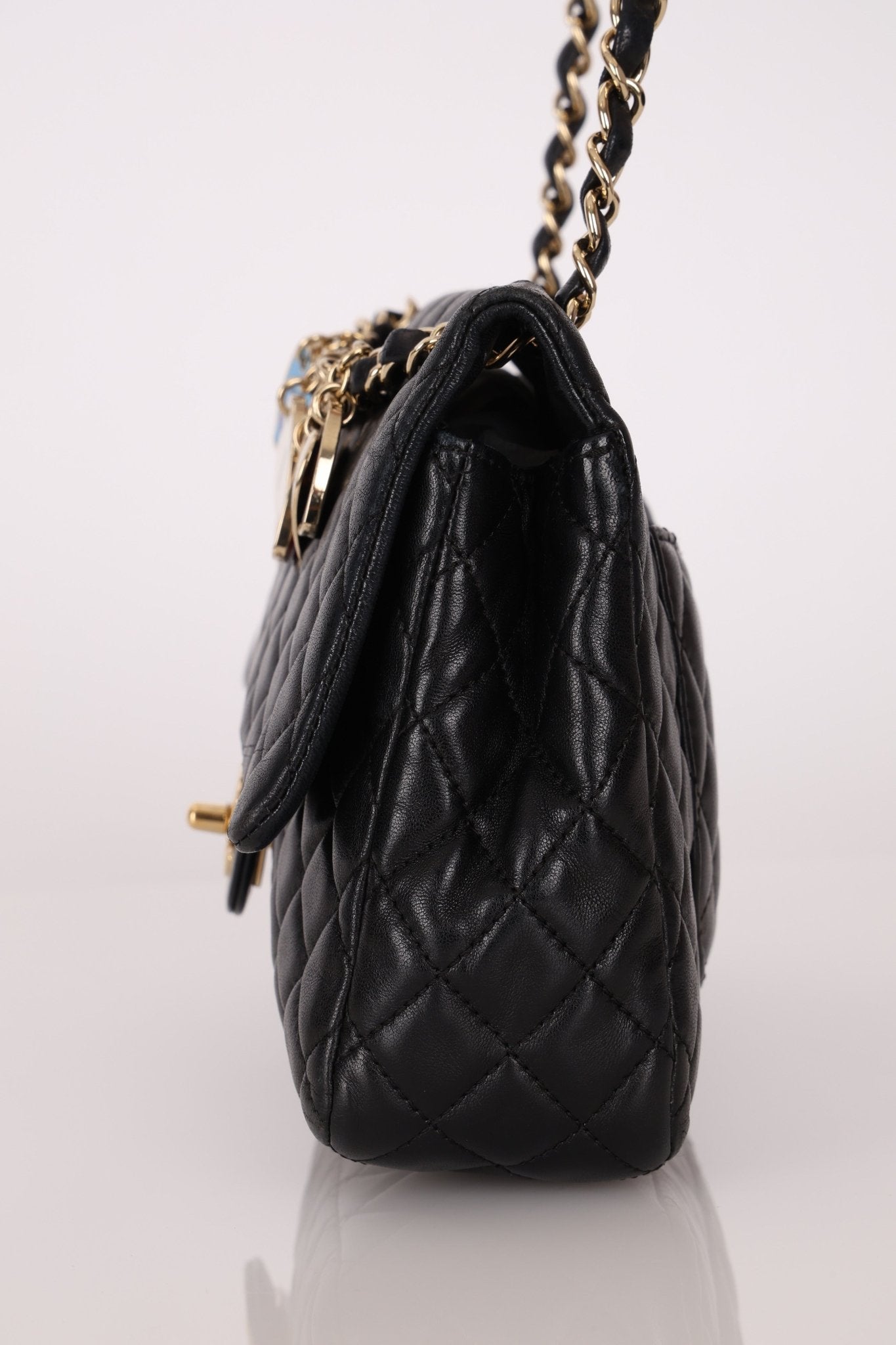 Chanel 2009 Black Lambskin Valentine Medium Chain Flap Bag - FashioNica