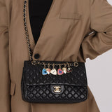 Chanel 2009 Black Lambskin Valentine Medium Chain Flap Bag - FashioNica
