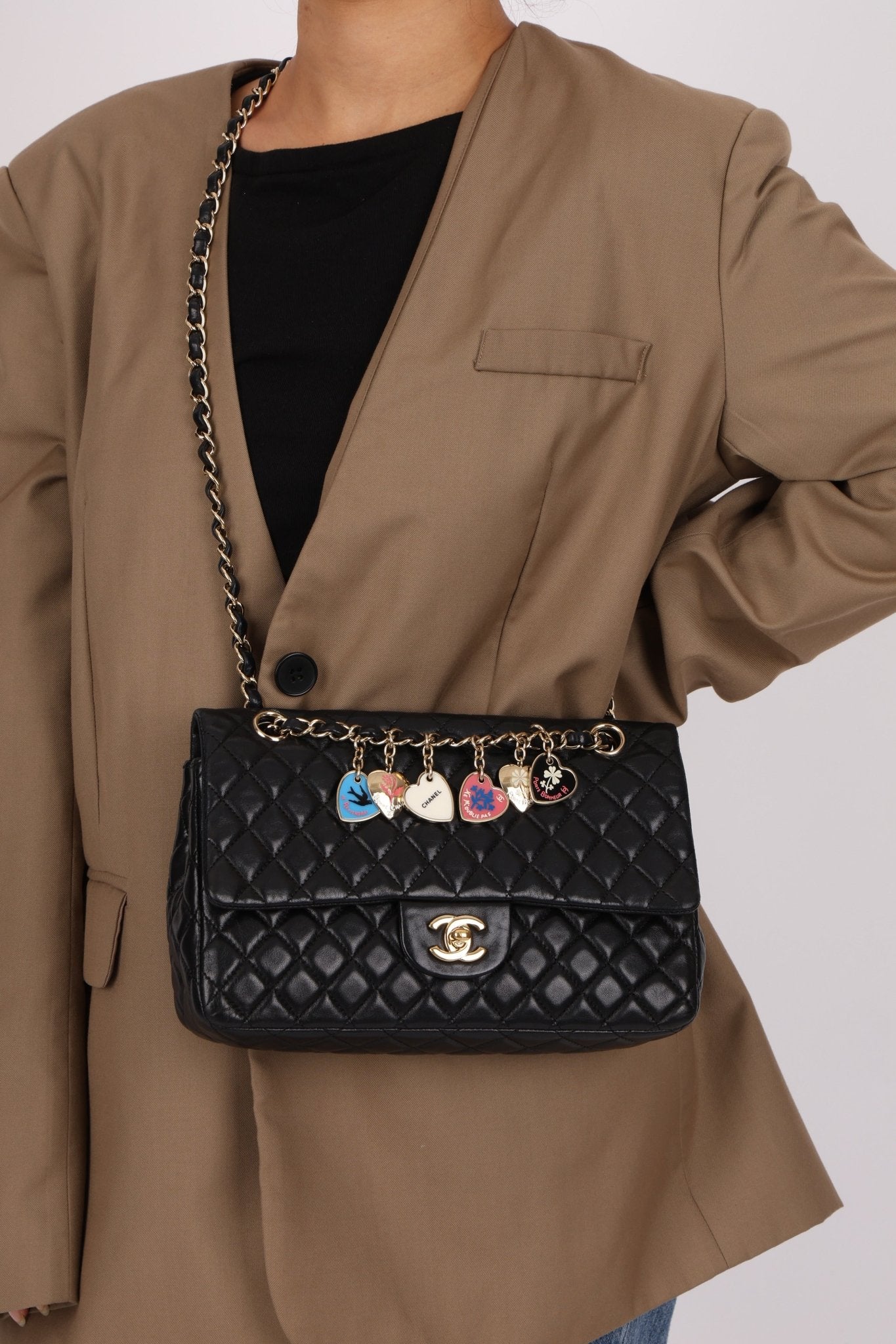 Chanel 2009 Black Lambskin Valentine Medium Chain Flap Bag - FashioNica