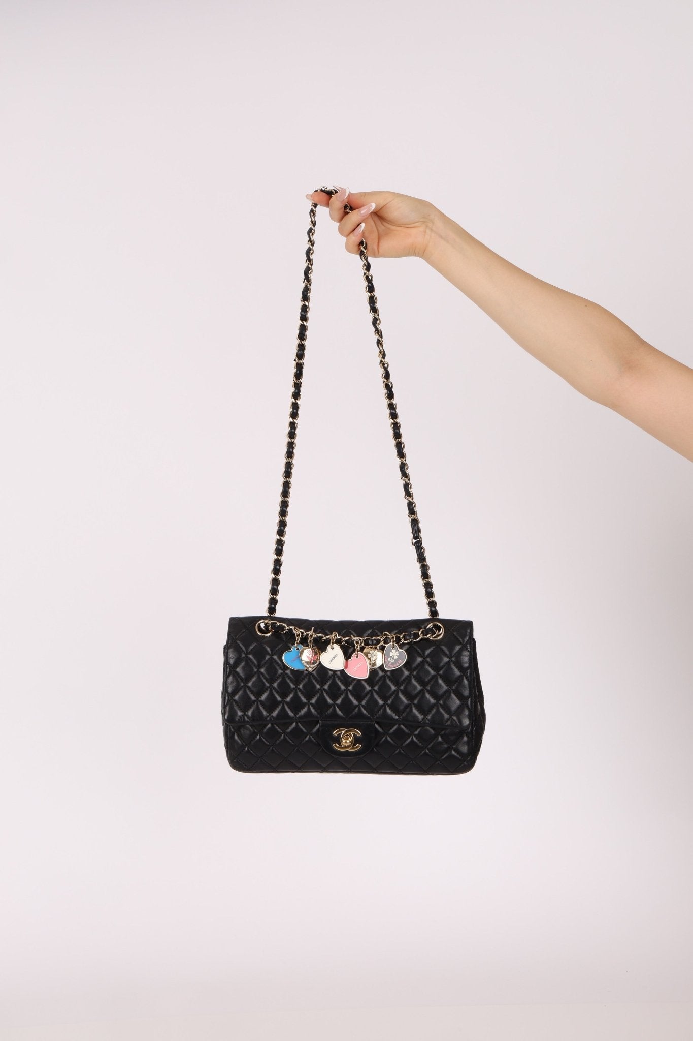 Chanel 2009 Black Lambskin Valentine Medium Chain Flap Bag - FashioNica