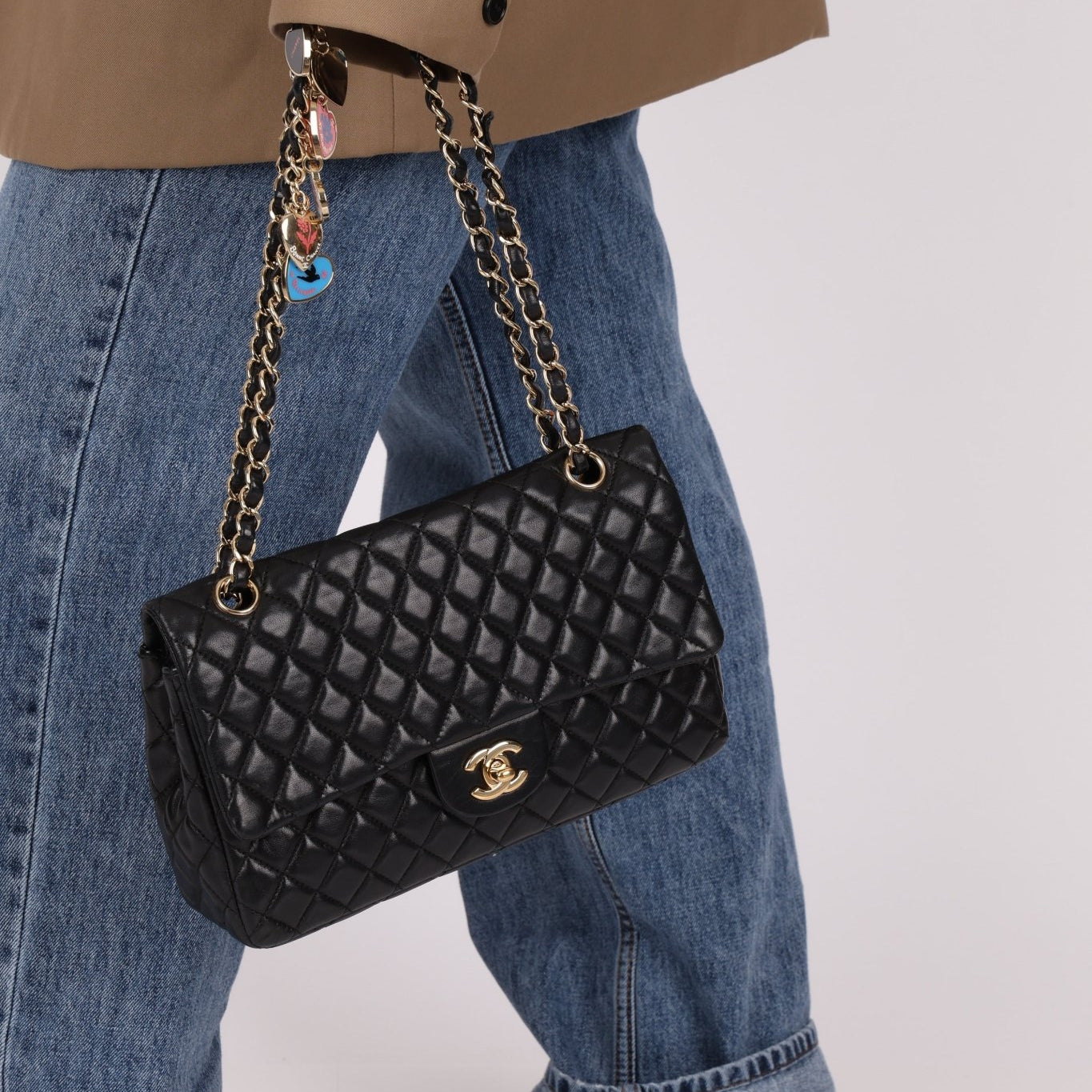 Chanel 2009 Black Lambskin Valentine Medium Chain Flap Bag - FashioNica