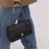Chanel 2009 Black Lambskin Valentine Medium Chain Flap Bag - FashioNica