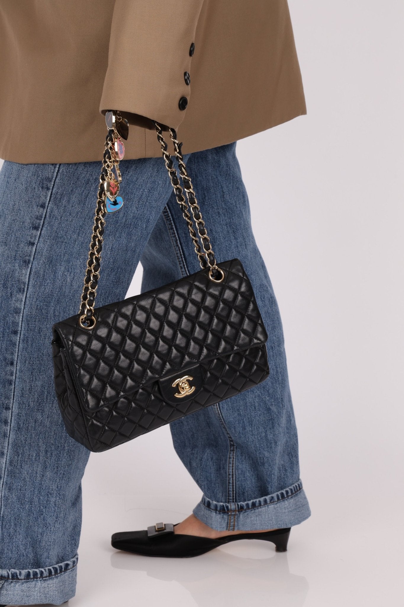 Chanel 2009 Black Lambskin Valentine Medium Chain Flap Bag - FashioNica