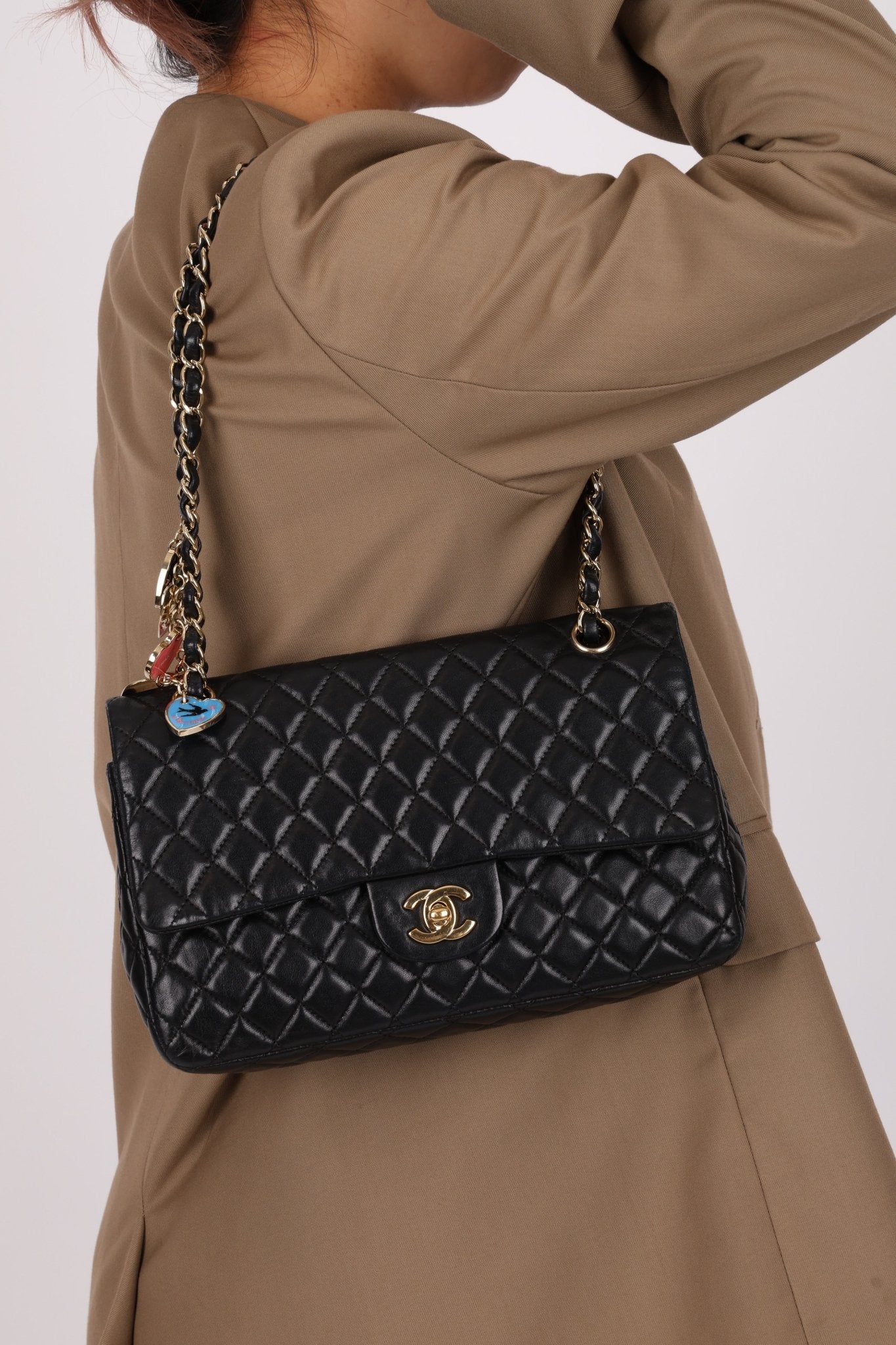 Chanel 2009 Black Lambskin Valentine Medium Chain Flap Bag - FashioNica