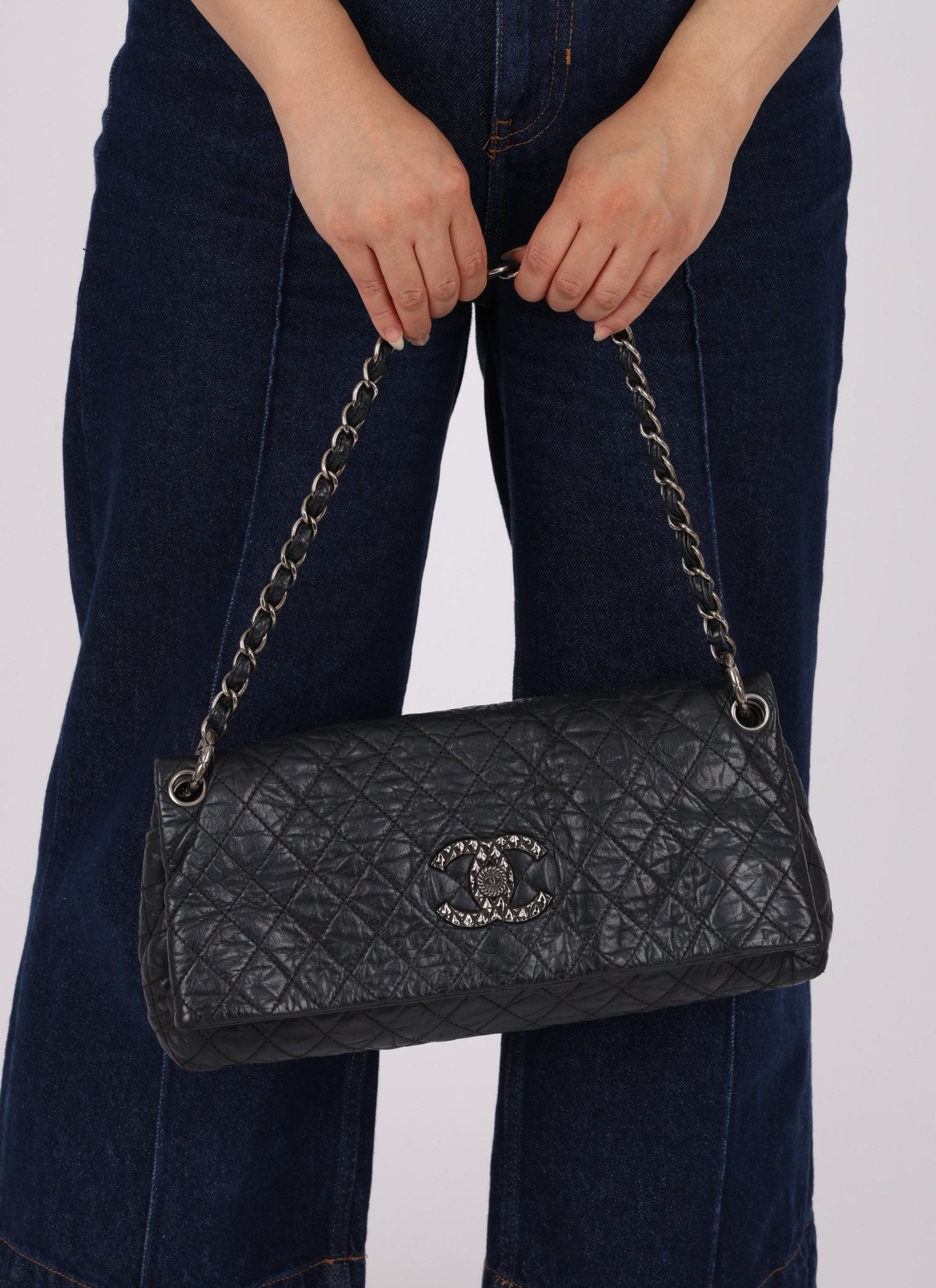 Chanel 2009 Crinkled Calfskin Fold Over Flap Bag - FashioNica