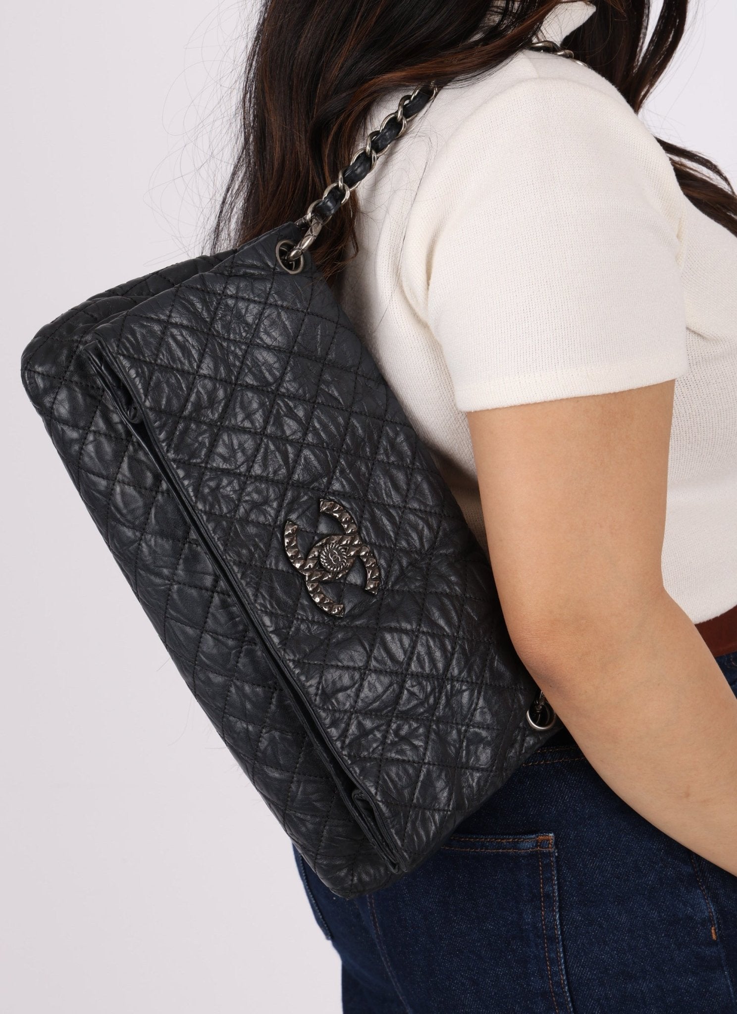 Chanel 2009 Crinkled Calfskin Fold Over Flap Bag - FashioNica