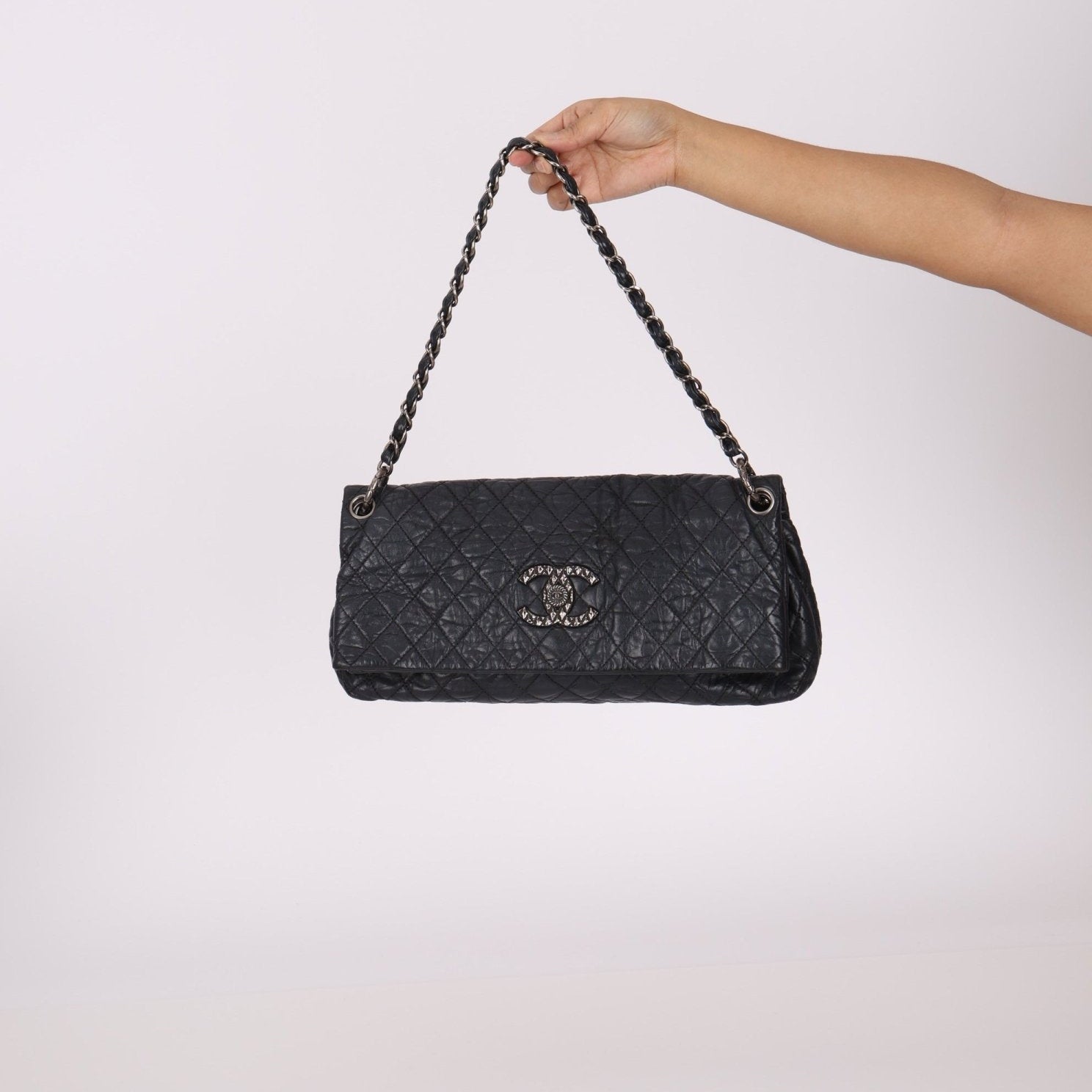 Chanel 2009 Crinkled Calfskin Fold Over Flap Bag - FashioNica