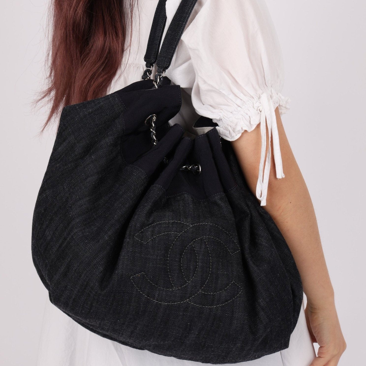 Chanel 2009 Denim Stretch Spirit CC Cabas Hobo - FashioNica