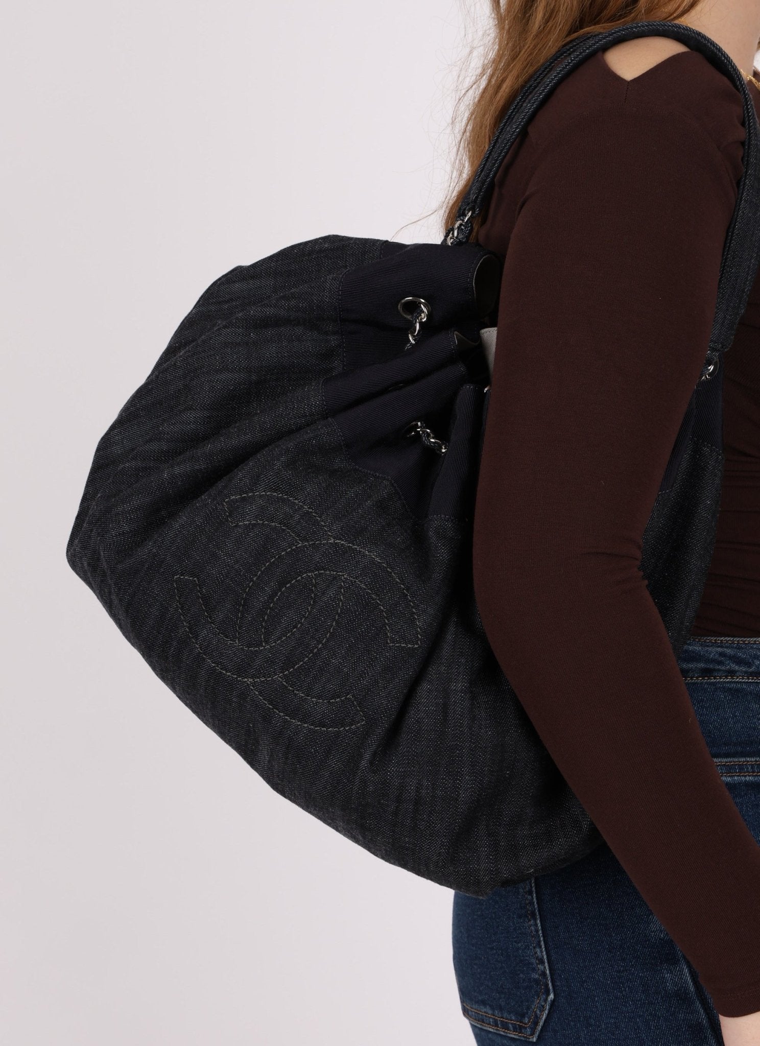 Chanel 2009 Denim Stretch Spirit CC Cabas Hobo - FashioNica