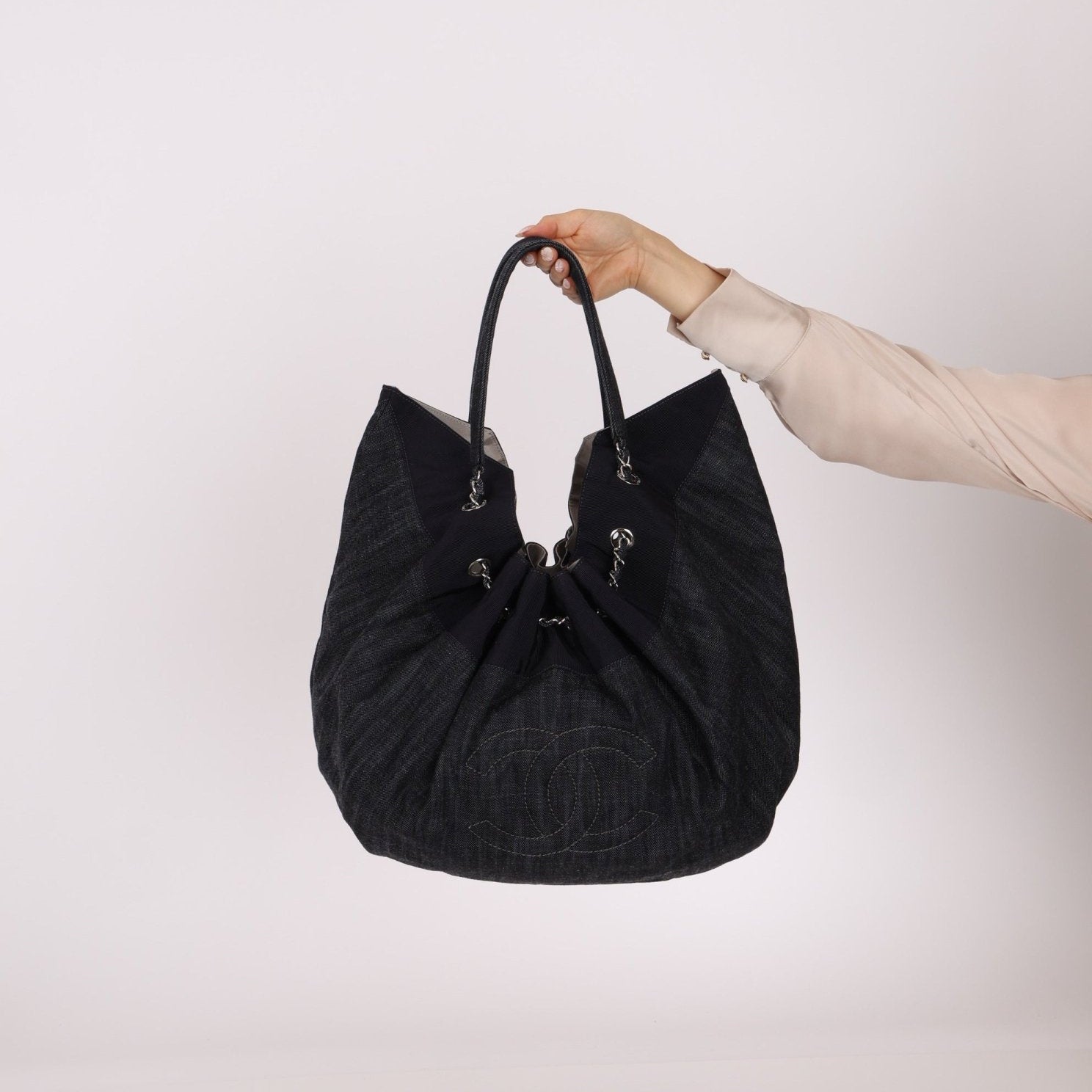 Chanel 2009 Denim Stretch Spirit CC Cabas Hobo - FashioNica