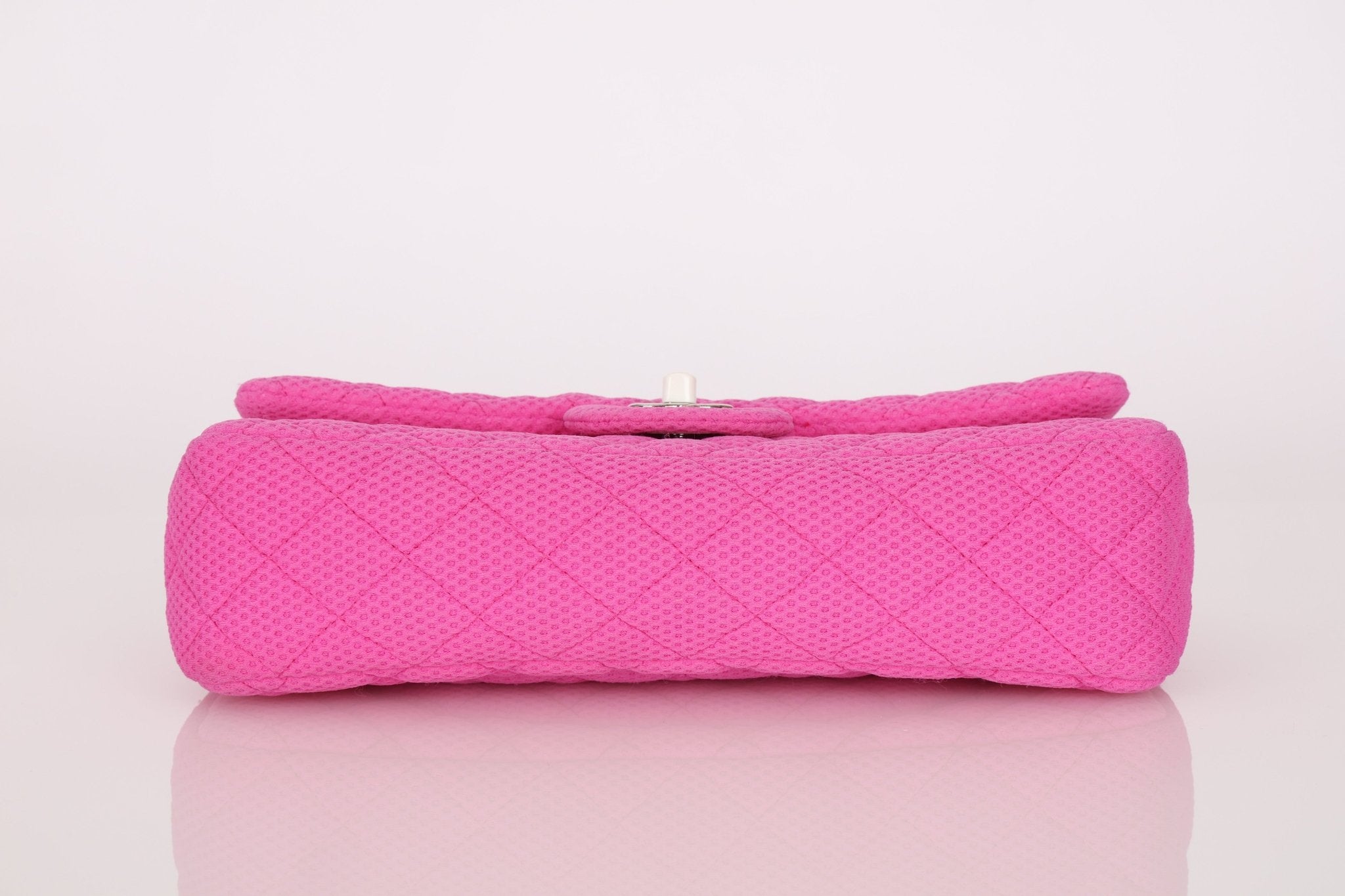 Chanel 2010 Hot Pink Perforated Jersey Medium Single Classic Flap - FashioNica