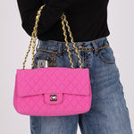 Chanel 2010 Hot Pink Perforated Jersey Medium Single Classic Flap - FashioNica