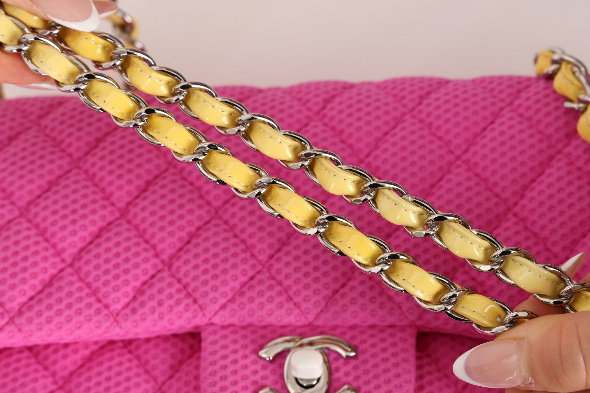 Chanel 2010 Hot Pink Perforated Jersey Medium Single Classic Flap - FashioNica