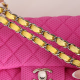 Chanel 2010 Hot Pink Perforated Jersey Medium Single Classic Flap - FashioNica