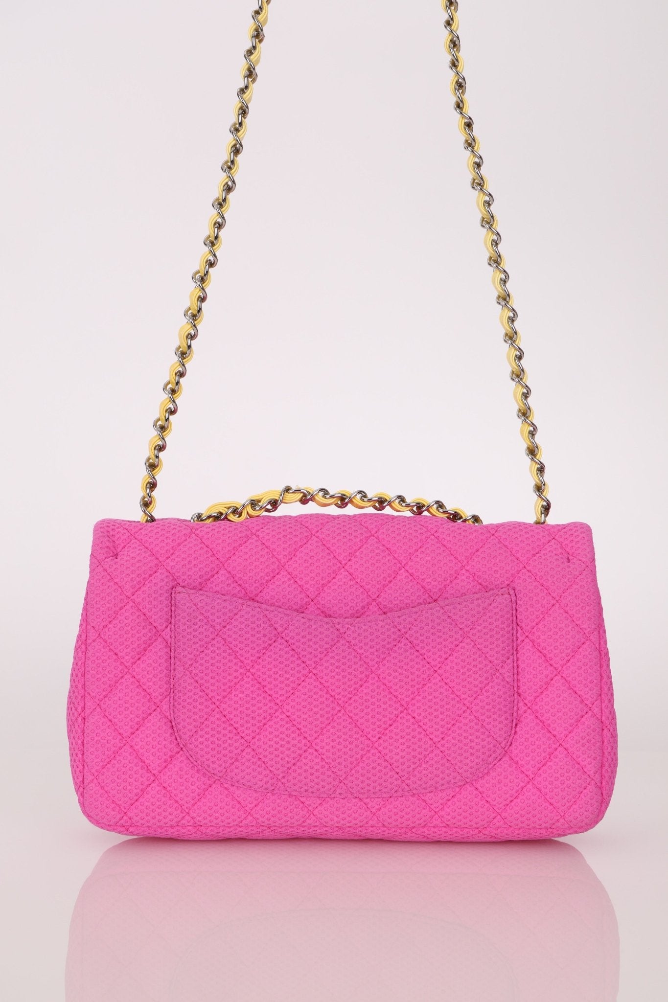 Chanel 2010 Hot Pink Perforated Jersey Medium Single Classic Flap - FashioNica