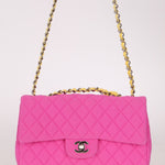 Chanel 2010 Hot Pink Perforated Jersey Medium Single Classic Flap - FashioNica