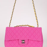 Chanel 2010 Hot Pink Perforated Jersey Medium Single Classic Flap - FashioNica