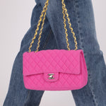 Chanel 2010 Hot Pink Perforated Jersey Medium Single Classic Flap - FashioNica