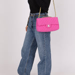 Chanel 2010 Hot Pink Perforated Jersey Medium Single Classic Flap - FashioNica