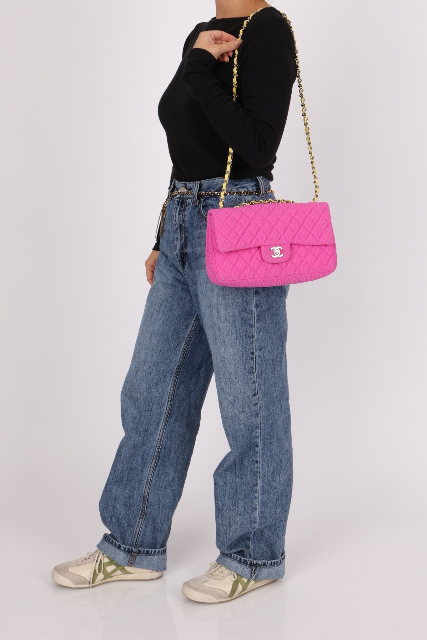 Chanel 2010 Hot Pink Perforated Jersey Medium Single Classic Flap - FashioNica