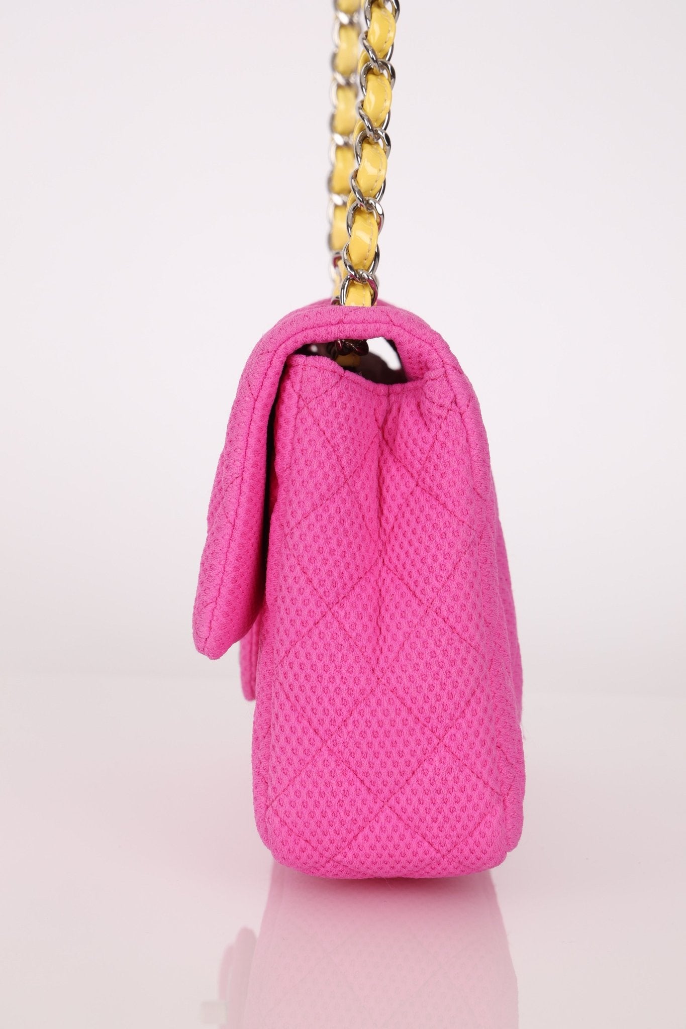 Chanel 2010 Hot Pink Perforated Jersey Medium Single Classic Flap - FashioNica