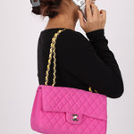 Chanel 2010 Hot Pink Perforated Jersey Medium Single Classic Flap - FashioNica