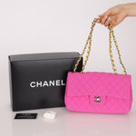 Chanel 2010 Hot Pink Perforated Jersey Medium Single Classic Flap - FashioNica