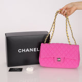 Chanel 2010 Hot Pink Perforated Jersey Medium Single Classic Flap - FashioNica