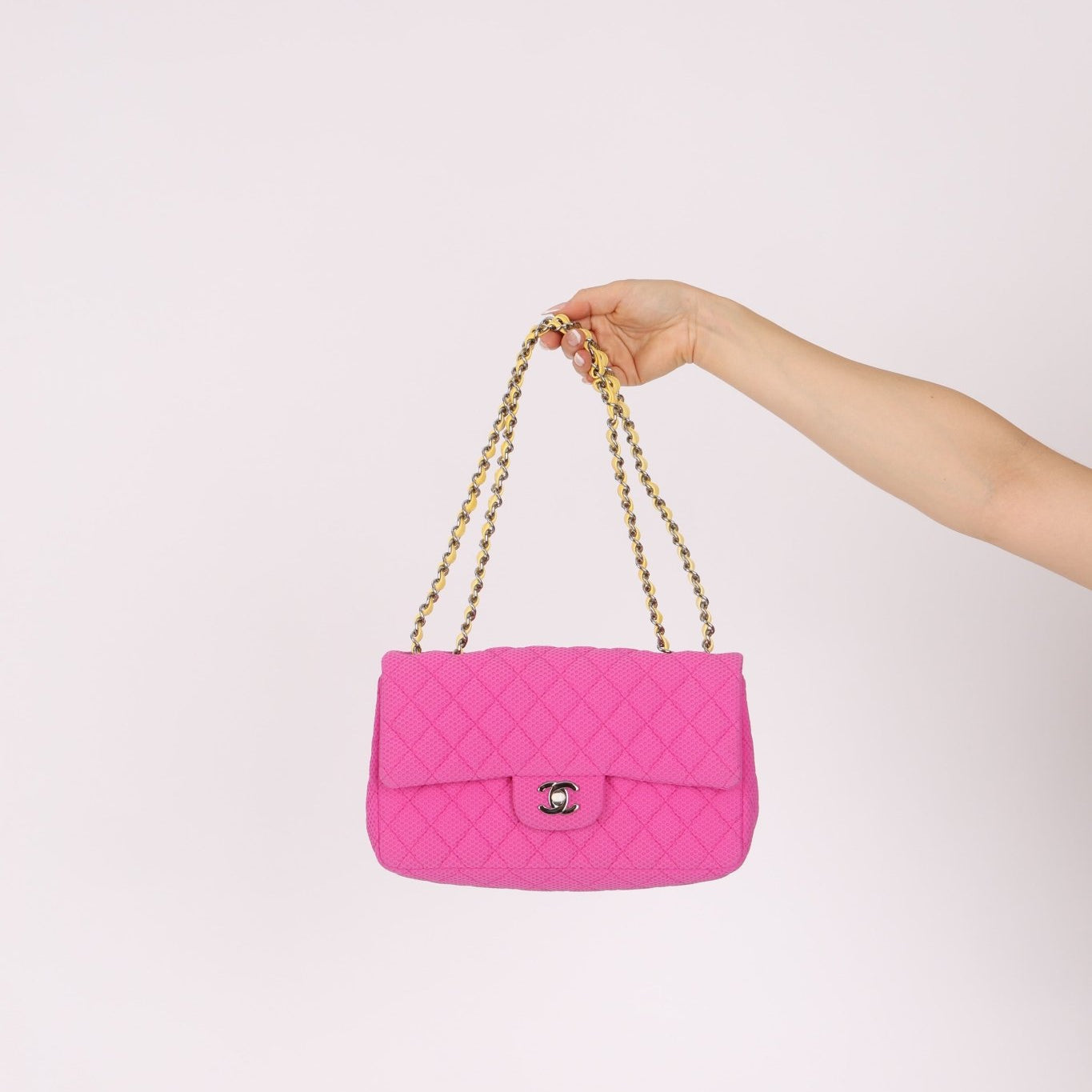 Chanel 2010 Hot Pink Perforated Jersey Medium Single Classic Flap - FashioNica